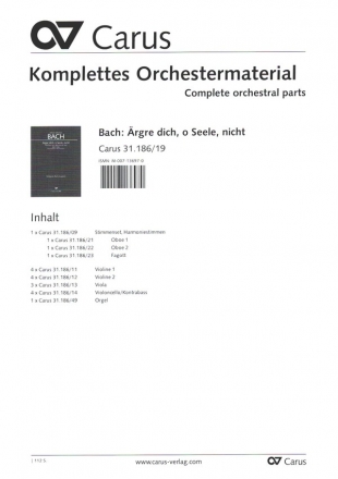 rgre dich, o Seele, nicht BWV186a (Rekonstruktion) fr Soli, gem Chor, 2 Oboen, Fagott, Streicher und Orgel Orchestermaterial