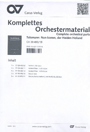 Nun komm der Heiden Heiland TVWV 1:1178 fr Soli, gem Chor und Orchester Orchestermaterial (Partitur und Stimmen 4-4-2-3)