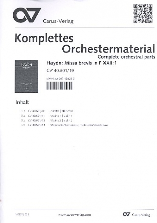 Missa brevis F-Dur XXII:1 fr Soli (SS), gem Chor und Streicher komplettes Orchestermaterial