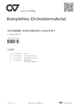 Missa declina a malo in F fr gem Chor, 2 Violinen und Bass Partitur und Instrumentalstimmen (4-4-4)