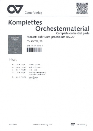 Sub tuum praesidium KV198 fr 2 Soprane, Streicher und Bc Stimmensatz (Streicher 4-4-3-4)
