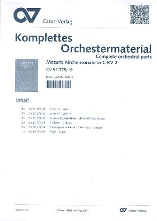 Sonate C-Dur KV2 fr Orchester Stimmensatz (Streicher 4-4-0-4)