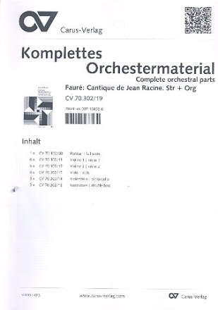 Cantique de Jean Racine fr gem Chor, Streichorchester und Orgel Stimmensatz (Org-6-5-4-3-3)