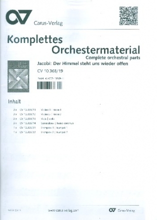 Der Himmel steht uns wieder offen. fr Tenor (Sopran) solo, 2 Trompeten, 2 Violinen, Viola und Bc Orchestermaterial cplt. (3-3-2-3)