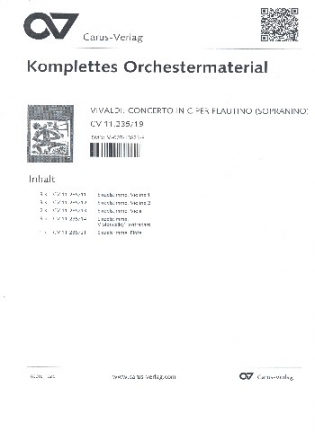 Concerto D-Dur fr Flautino und Streicher Stimmensatz (Flte und Streicher 3-3-2-3)