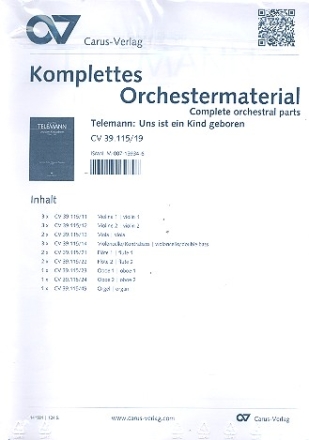 Uns ist ein Kind geboren TVWV1:1452 fr Soli, gem Chor und Orchester Stimmensatz (Streicher 3-3-2-3)