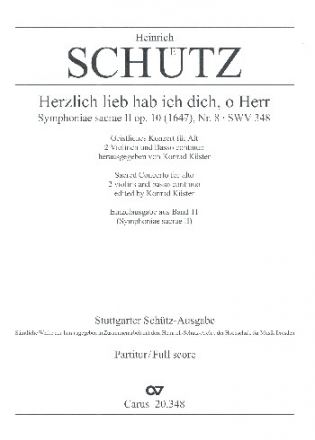 Herzlich lieb hab ich dich o Herr SWV348 fr Alt, 2 Violinen und Bc Partitur