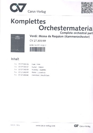 Messa da Requiem fr Soli, gem Chor, Horn, Percussion, Kontrabass und Klavier Stimmensatz