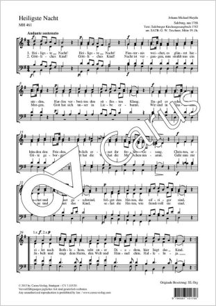 Haydn, Johann Michael Heiligste Nacht Coro SATB Partitur