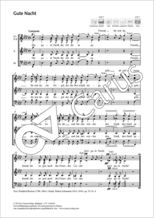 Schumann, Robert Gute Nacht Coro SSAM Partitur