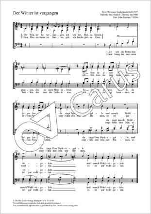 Hoybye, John / Thysius, Johann F. Der Winter ist vergangen Coro SATB Partitur