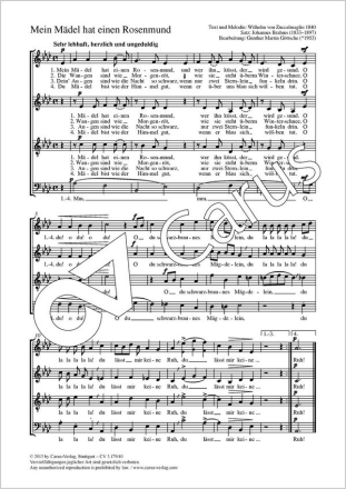 Brahms, Johannes / von Zuccalmaglio, Anton Wilhelm Mein Mdel hat ei Coro SATB Partitur