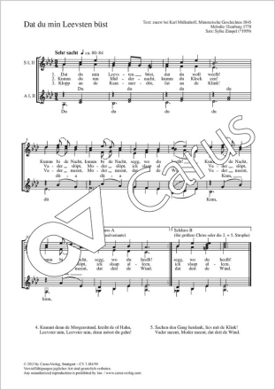 Zimpel, Sylke Dat du min Leevsten bst Coro SSAA Partitur