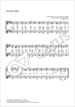 Brahms, Johannes Ich fahr dahin Coro SSA Partitur