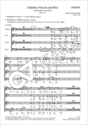Bach, Johann Sebastian Erhhtes Fleisch und Blut Soli SATB, Coro SATB, 2 Fl, 2 Vl, Va, Bc Chorpartitur