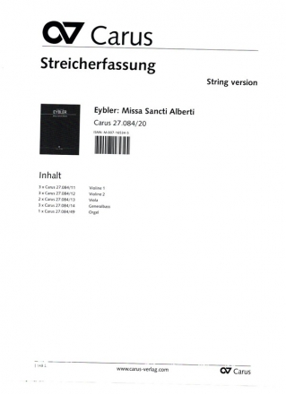 Missa Sancti Alberti HV6 fr Soli, gem Chor, Streicher und Orgel (Blser ad lib) Stimmenset, Streicherfassung