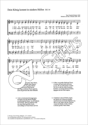Zahn, Johannes Dein K�nig kommt in niedern H�llen Coro SATB Partitur