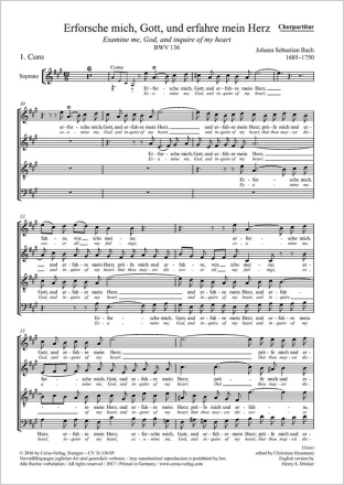 Bach, Johann Sebastian Erforsche mich, Gott, und erfahre mein Herz Soli ATB, Coro SATB Ob, Obda, Cor, 2 Vl, Va, Bc Chorpartitur