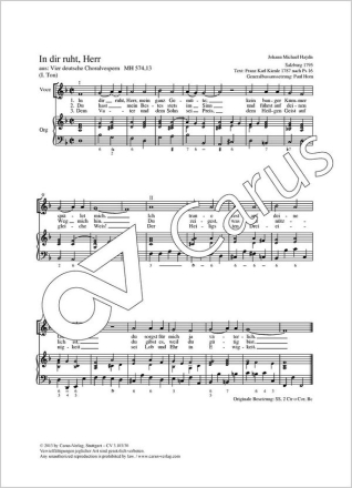 Haydn, Johann Michael In dir ruht, Herr Singstimme, Org Partitur