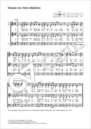 Brahms, Johannes Erlaube mir, feins Mdchen Coro SSAM Partitur