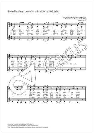 Brahms, Johannes / Kretzschmer, August Feinsliebchen, du sollst mir Coro SSA Partitur