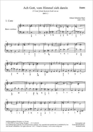 Bach, Johann Sebastian Ach Gott, vom Himmel sieh darein Soli ATB, Coro SATB, 2 Ob, 4 Trb, Vl solo, 2 Vl, Va, Bc Einzelstimme, Orgel