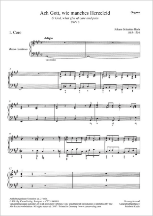 Bach, Johann Sebastian Ach Gott, wie manches Herzeleid Soli SATB, Coro SATB, 2 Obda, Cor (Ctto), Trb, 2 Vl, Va, Bc Einzelstimme, Orgel