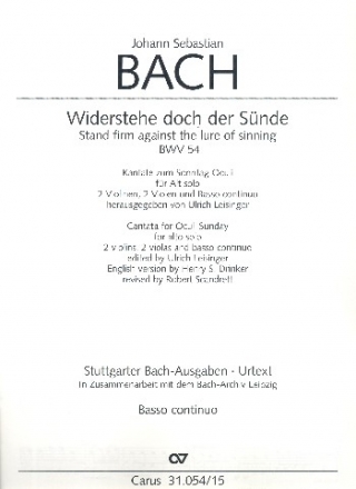 Widerstehe doch der Snde Kantate Nr.54 BWV54 Bc/Generalbass