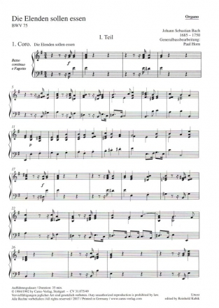Die Elenden sollen essen BWV75 fr Soli, gem Chor, 2  Oboen, Oboe d'amore,Tr, 2 Vl, Va, Bc Orgel