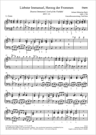 Bach, Johann Sebastian Liebster Immanuel, Herzog der Frommen Soli ATB, Coro SATB, 2 Fl, 2 Obda, 2 Vl, Va, Bc Einzelstimme, Orgel