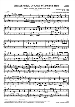 Bach, Johann Sebastian Erforsche mich, Gott, und erfahre mein Herz Soli ATB, Coro SATB Ob, Obda, Cor, 2 Vl, Va, Bc Einzelstimme, Orgel