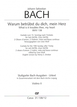 Warum betrbst du dich, mein Herz BWV138 fr Soli, gem Chor, 2 Oboi d'amore, 2 Violinen, Viola, Bc Violine 2