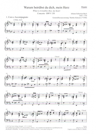 Warum betrbst du dich, mein Herz BWV138 fr Soli, gem Chor, 2 Oboi d'amore, 2 Violinen , Viola, Bc Orgel