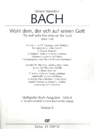 Wohl dem der sich auf seinen Gott Kantate Nr.139 BWV139 Violine 2