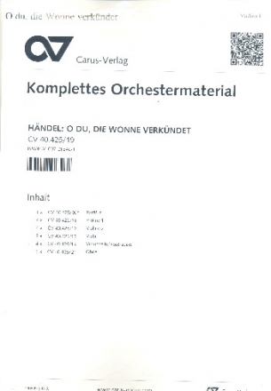 O du die Wonne verkndet in Zion fr gem Chor und Orchester Partitur und Instrumentalstimmen (Streicher 4-4-3-4)