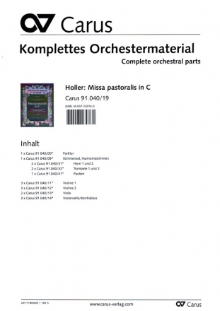 Missa pastoralis C-Dur fr Soli, gem Chor, Streicher und Orgel (Blser ad lib) Stimmenset
