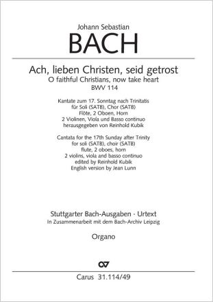 Bach, Johann Sebastian Ach, lieben Christen, seid getrost Soli SATB, Coro SATB, Fl, 2 Ob, Cor, 2 Vl, Va, Bc Einzelstimme, Orgel