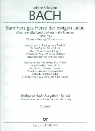 Barmherziges Herze der ewigen Liebe (Weimarer Fassung) Kantate Nr.185 BWV185 Orgel