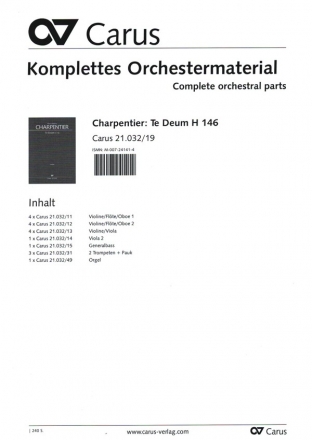 Te Deum H146 fr Soli, gem Chor und Orchester Stimmenset, komplettes Orchestermaterial
