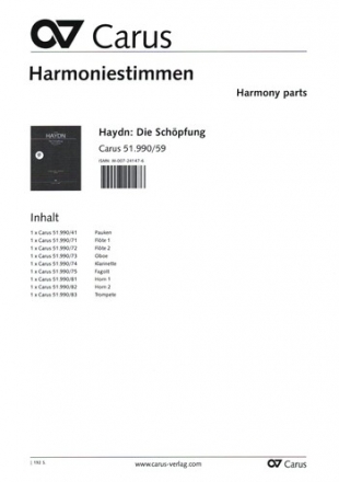 Die Schpfung fr Soli, gem Chor und Orchester Stimmenset Harmoniestimmen