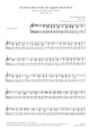 Ich lasse dich nicht, du segnest mich denn BWV Anh.159 fr gem Chor (Doppelchor) a cappella (Instrumente ad lib) Orgel