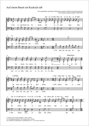 Michel: Auf einem Baum ein Kuckuck sa Coro SSAM Einzelausgabe aus Chorbuch