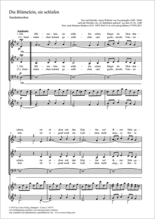 Bhme: Die Blmelein, sie schlafen Coro SSAM, Pfte Einzelausgabe aus Chorbuch