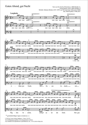 Hykki: Guten Abend, gut Nacht Coro SAM Einzelausgabe aus Chorbuch