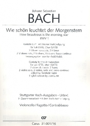 Wie schn leuchtet der Morgenstern Kantate Nr.1 BWV1 Violoncello