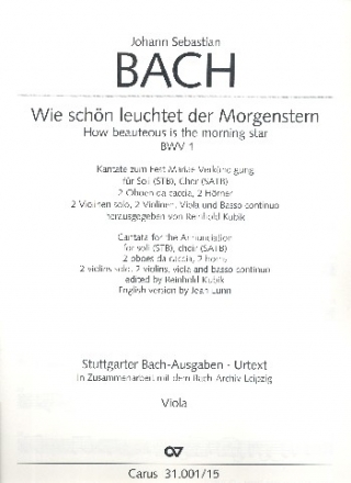 Wie schn leuchtet der Morgenstern Kantate Nr.1 BWV1 Viola