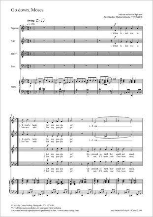 Go down Moses fr gem Chor und Klavier Partitur