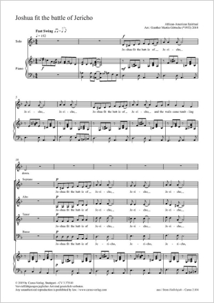 Joshua fit the Battle of Jericho fr Solo, gem Chor und Klavier Partitur