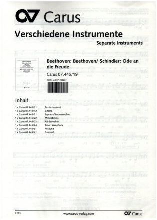 Ode an die Freude fr 1-3 stimmigen Chor (SAM) und Klavier (Blser/Band ad lib) Stimmenset