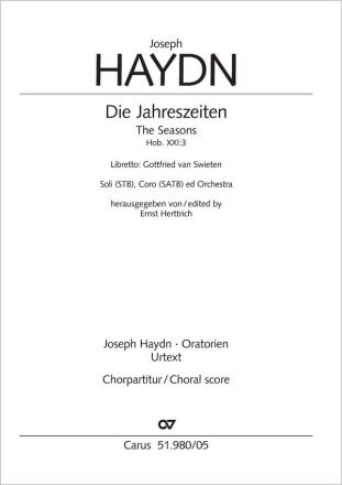 Haydn: Die Jahreszeiten Soli STB, Coro SATB, Pic, 2 Fl, 2 Ob, 2 Clt, 2 Fg, Cfg, 2 Cor, 3 Tr, 3 Chorpartitur